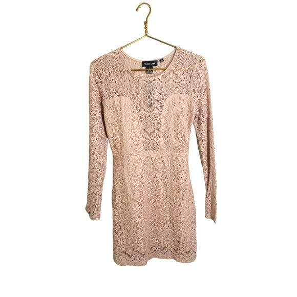 NWT Tracy‎ Lynn Blush Lace Bodycon Dress, Size Large - Picture 1 of 2
